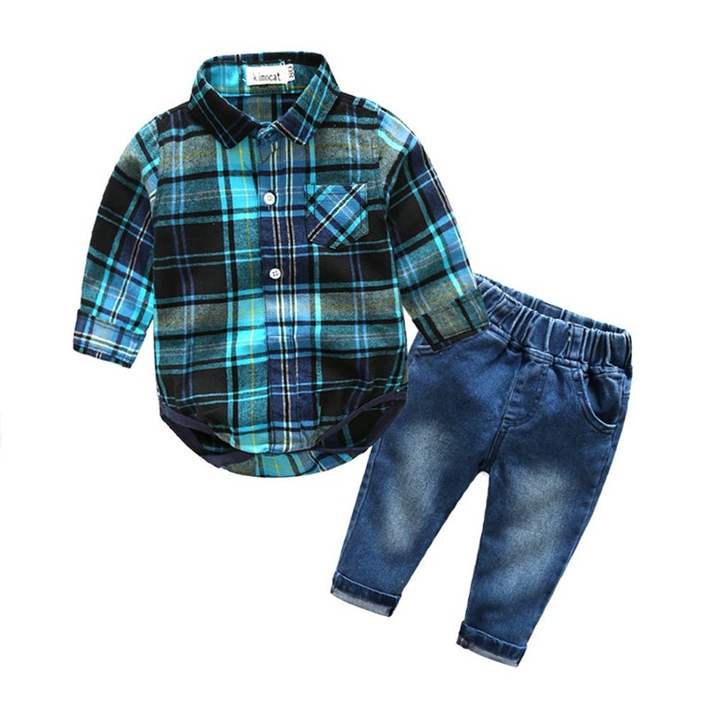 Kimocat Baby Boys Clothing Set Fashion Casual Suit Long Sleeve and Denim Pants - Image 1